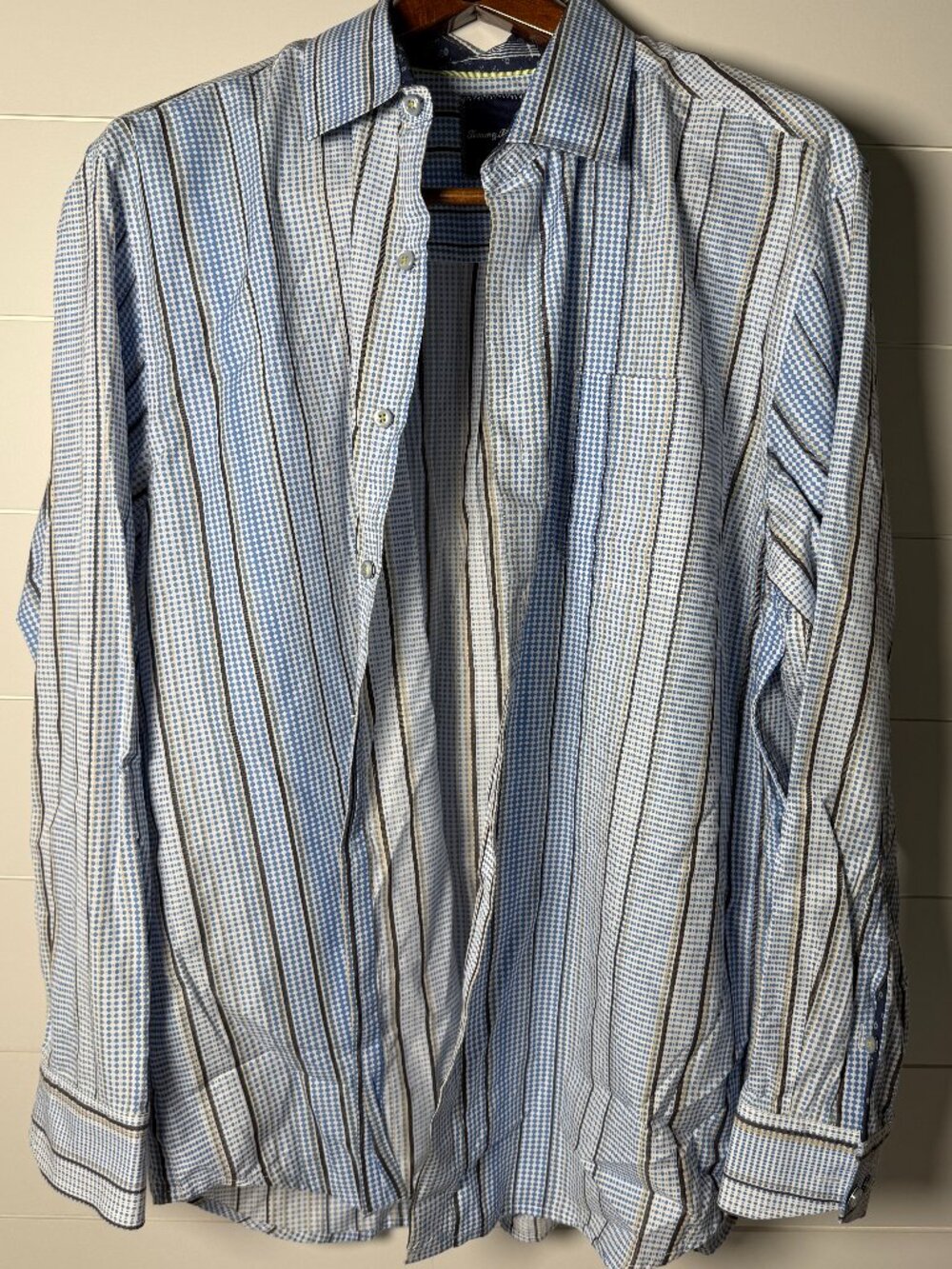 Tommy Bahama Long Sleeve Button Up Blue/Brown/White Stripe Contrast Fabric XL